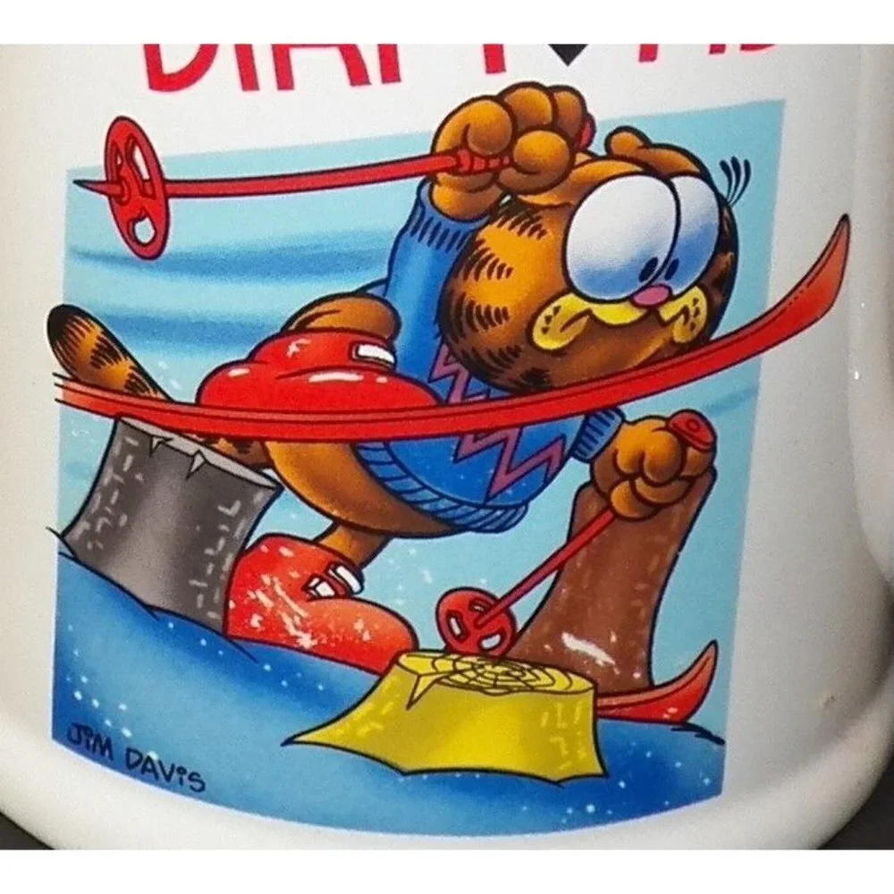 VTG Garfield Black Diamond Skiing Mug Coffee Cup Glass 1978 Enesco